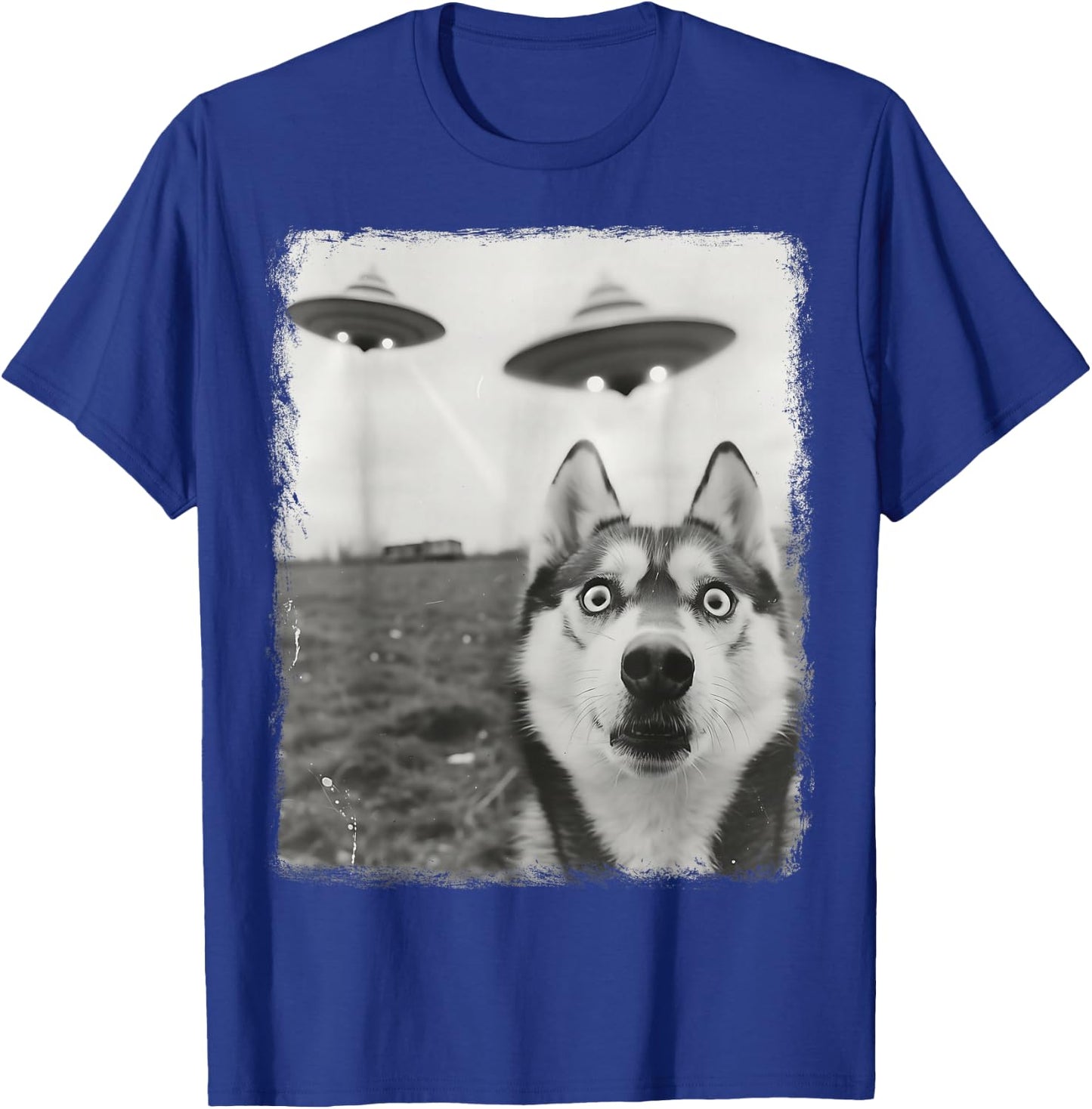 Siberian Husky Dog UFO Alien Extraterrestrial Selfie T-Shirt - T-Shirt | Royal