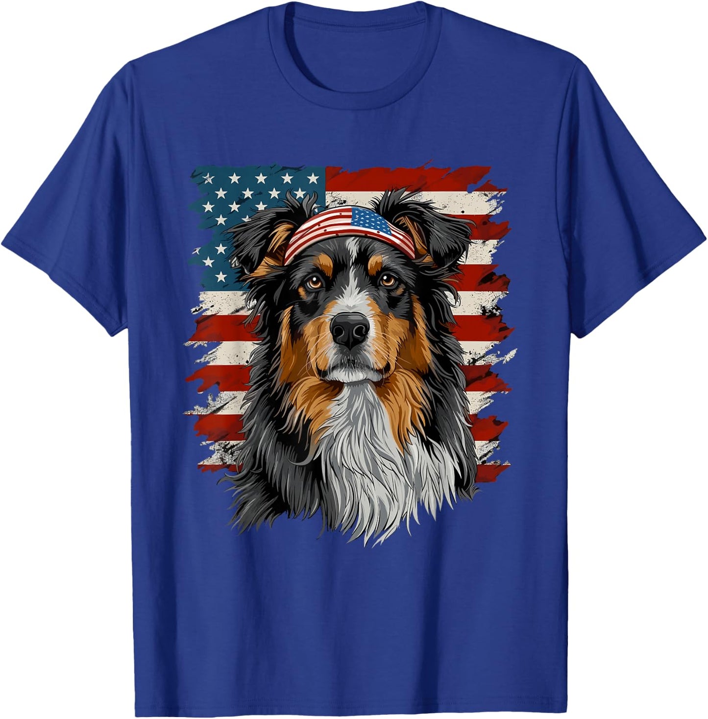 Australian Shepherd Patriotic 4th Of July USA American Flag T-Shirt - T-Shirt | Royal