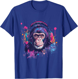 DJ Monkey Splash House Music Beatmaker Music Headphones T-Shirt - T-Shirt | Royal