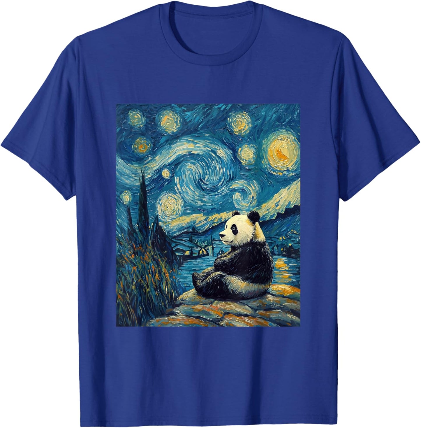 Cute Panda Bear - Van Gogh Style - Starry Night Graphic T-Shirt - T-Shirt | Royal