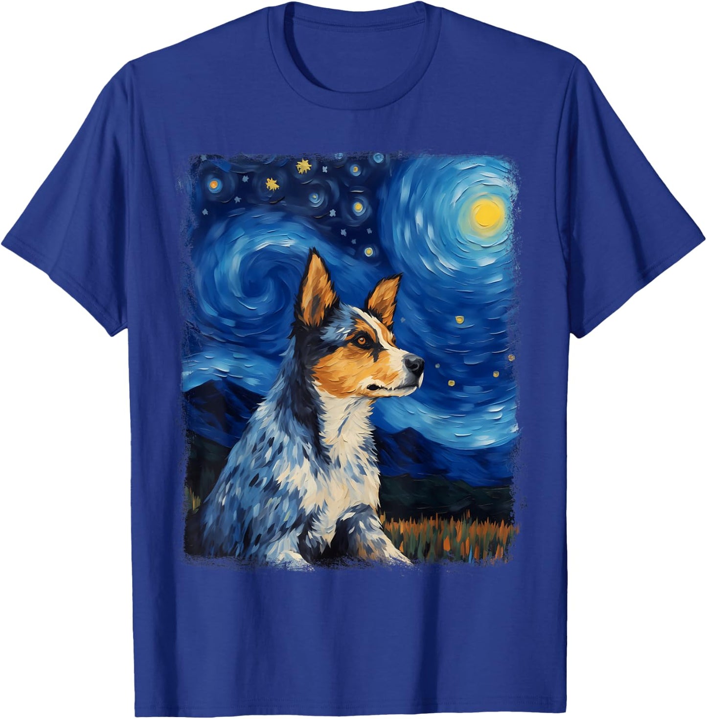 Australian Cattle Dog Dog Starry Night Painting T-Shirt - T-Shirt | Royal