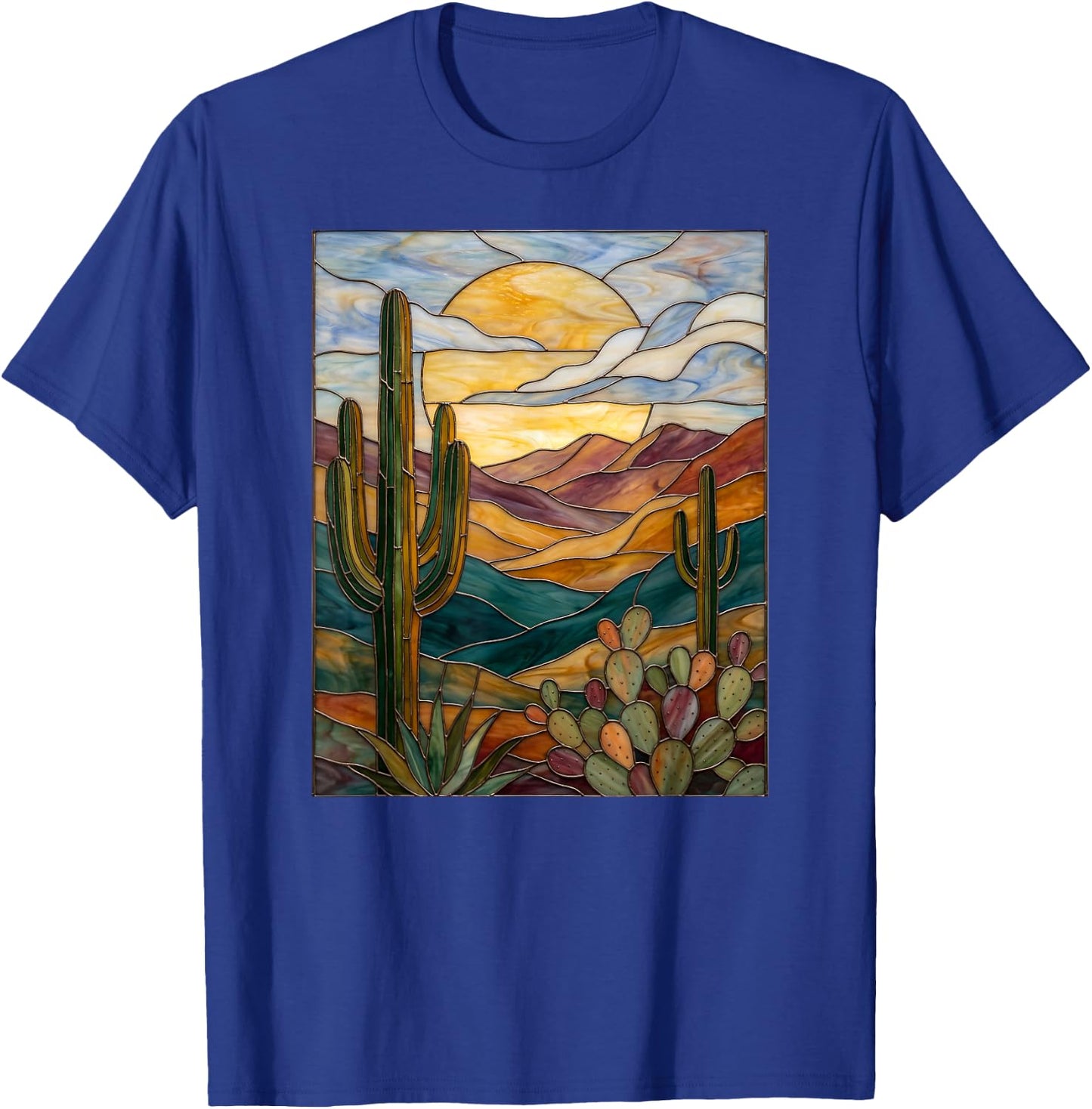 Stained Glass Cactus Artful Trendy T-Shirt - T-Shirt | Royal