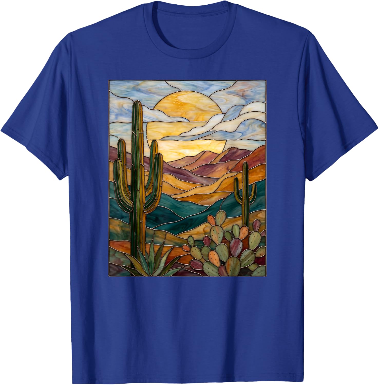 Stained Glass Cactus Artful Trendy T-Shirt - T-Shirt | Royal