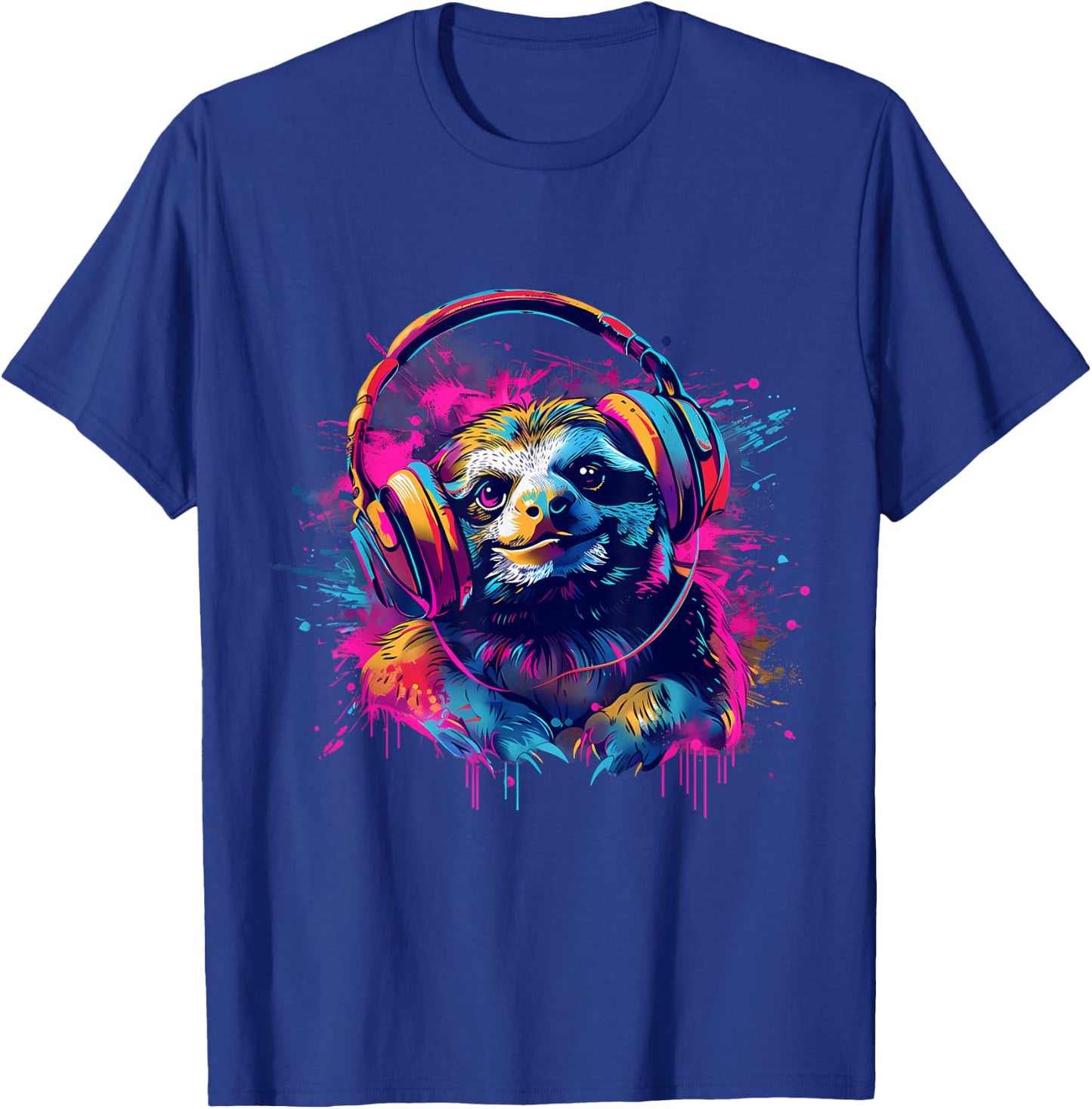 Sloth Music DJ Beatmaker Splash Music EDM Music Headphones T-Shirt - T-Shirt | Royal