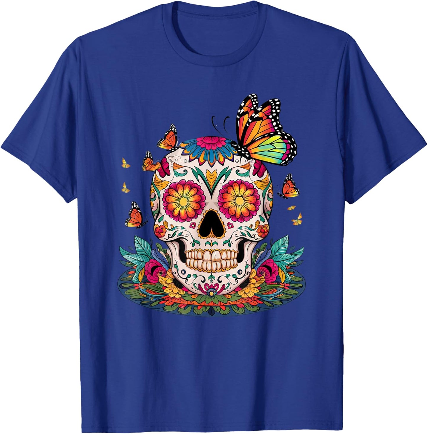 Sugar Skull Butterfly Day of Dead Halloween Dia De Muertos T-Shirt - T-Shirt | Royal