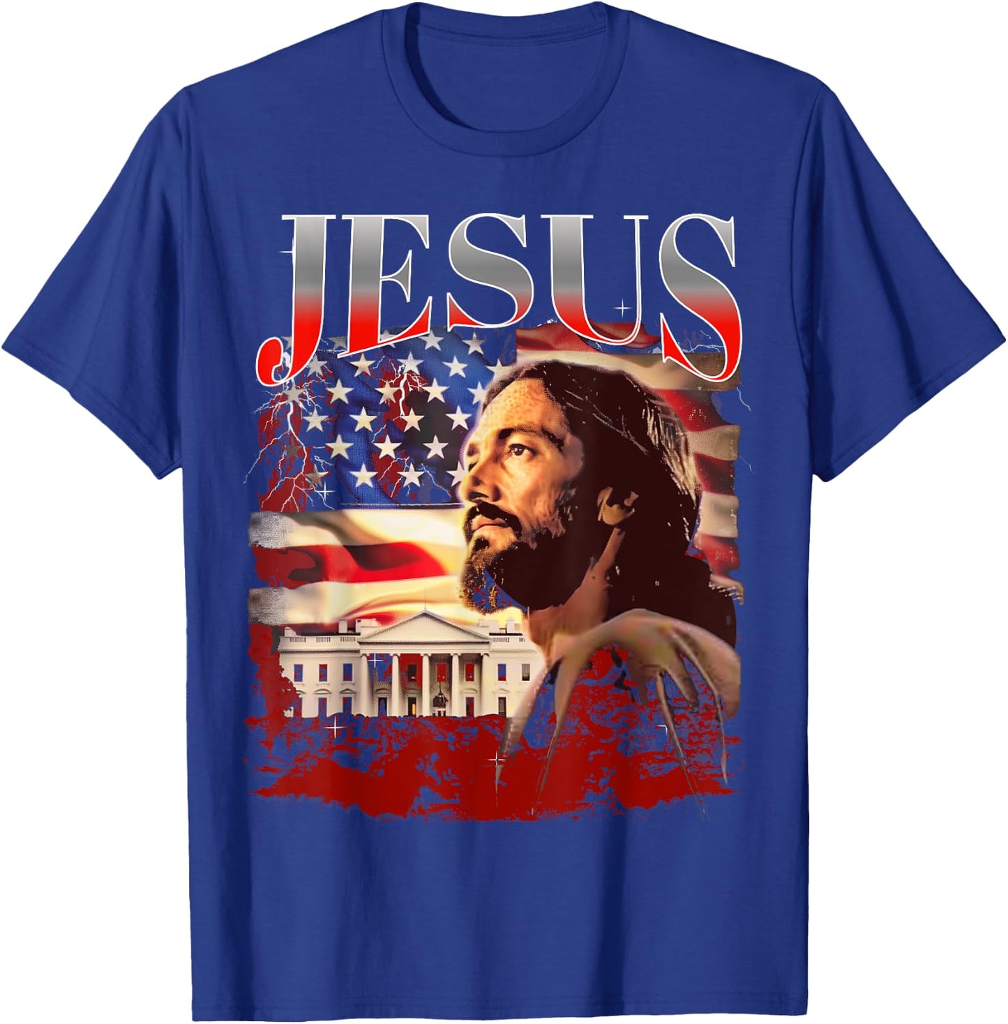 Jesus USA America Patriot Meme 90s Bootleg Rap Merch Style T-Shirt - T-Shirt | Royal