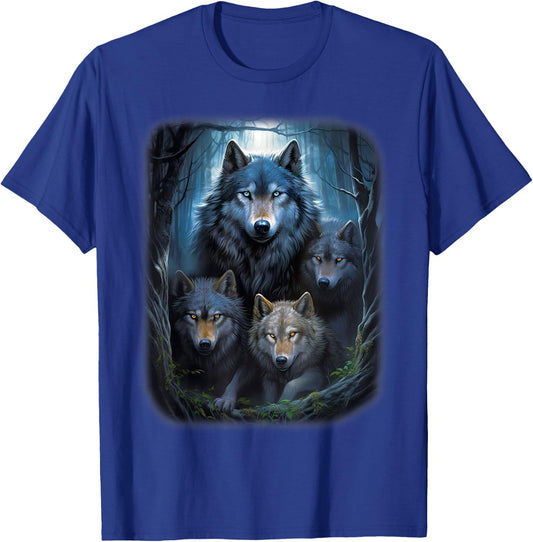 Wolf Wolves in Forest by Night Moon Fantasy Art Wildlife T-Shirt - T-Shirt | Royal