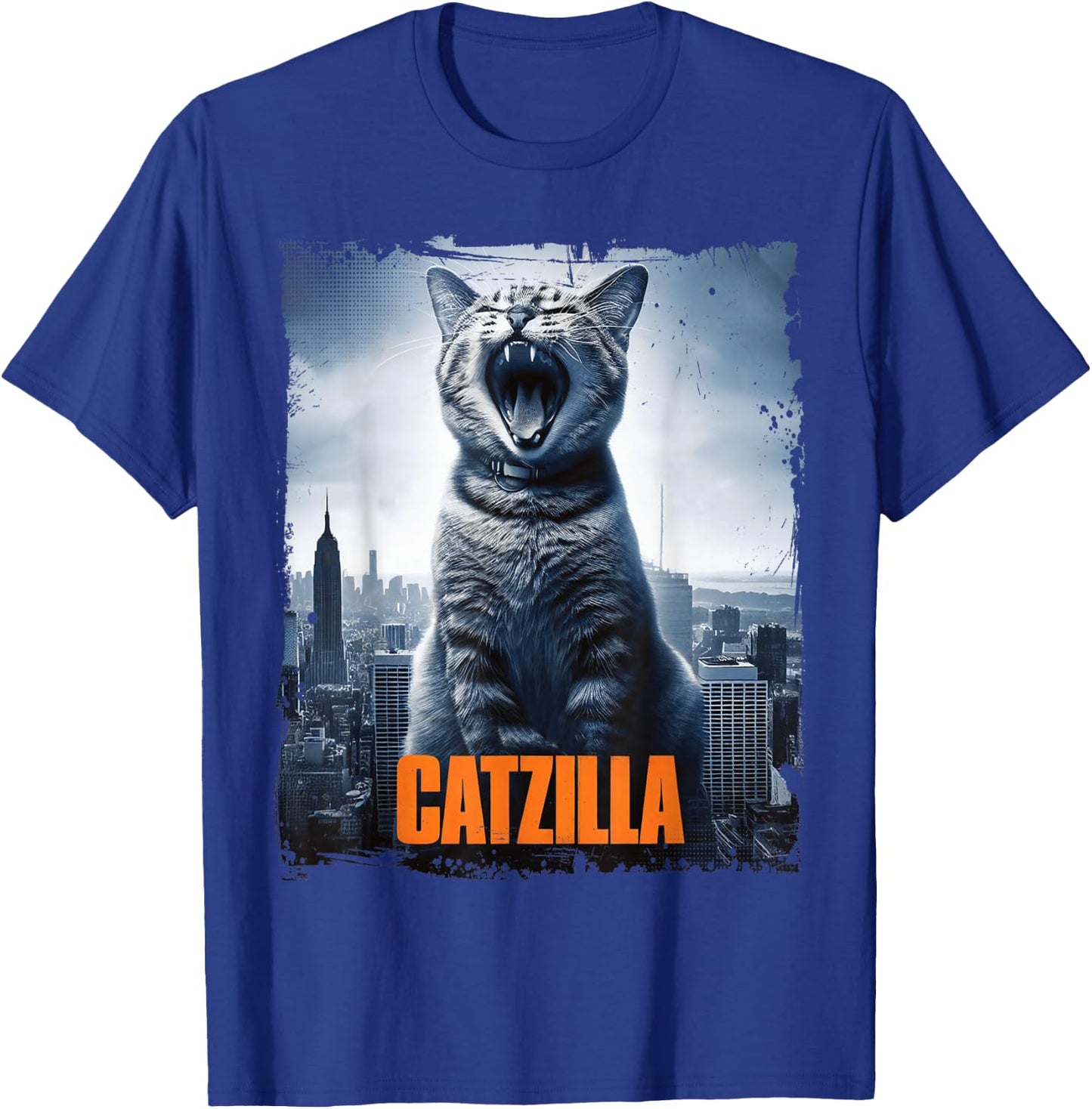 Catzilla Roaring Over City Skyline Cat Monster Kitten Kitty , Small, Black T-Shirt - T-Shirt | Royal