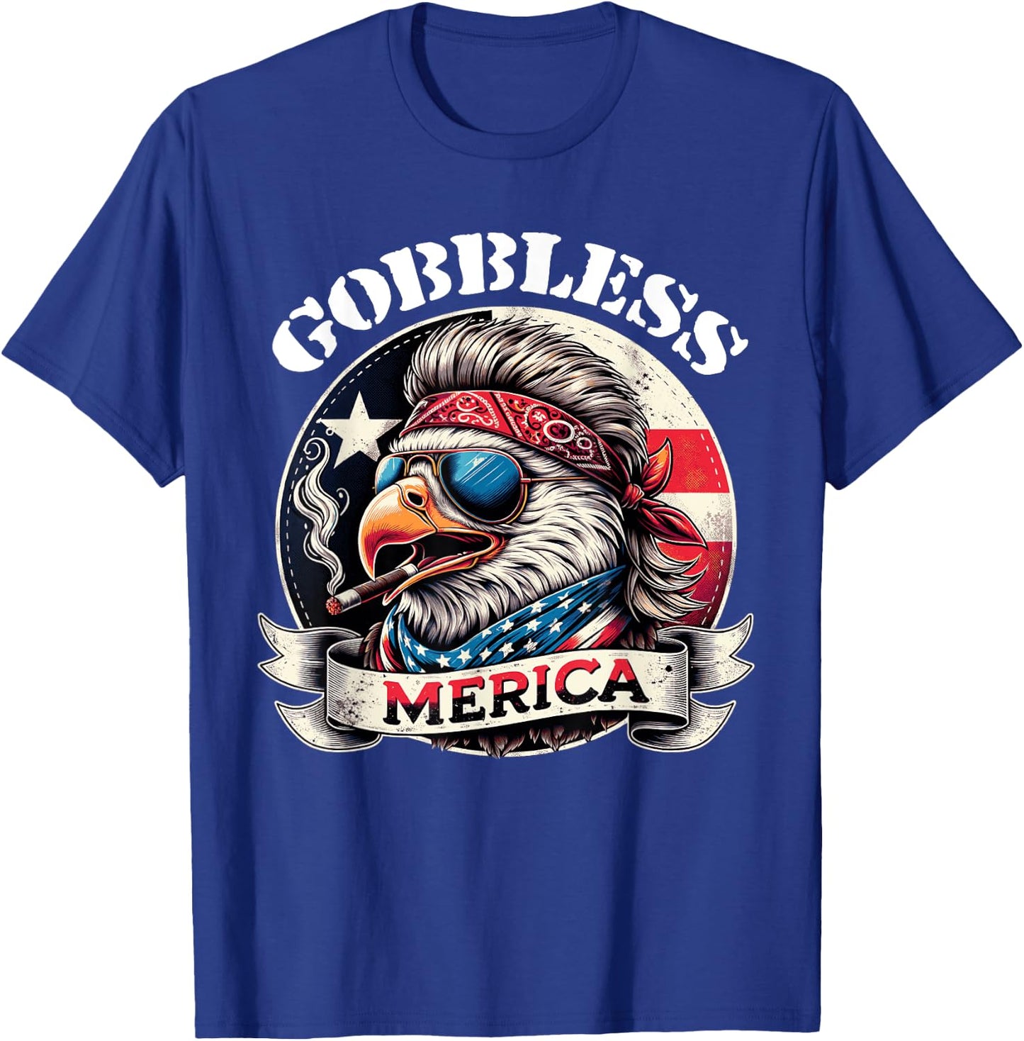 GOBBLESS Merica Patriotic Eagle Mullet American Hoss flag Women Men T-Shirt - T-Shirt | Royal