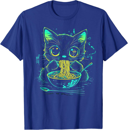 Anime Ramen Cat Japanese Retro Noodles Aesthetic Kawaii Cat T-Shirt - T-Shirt | Royal