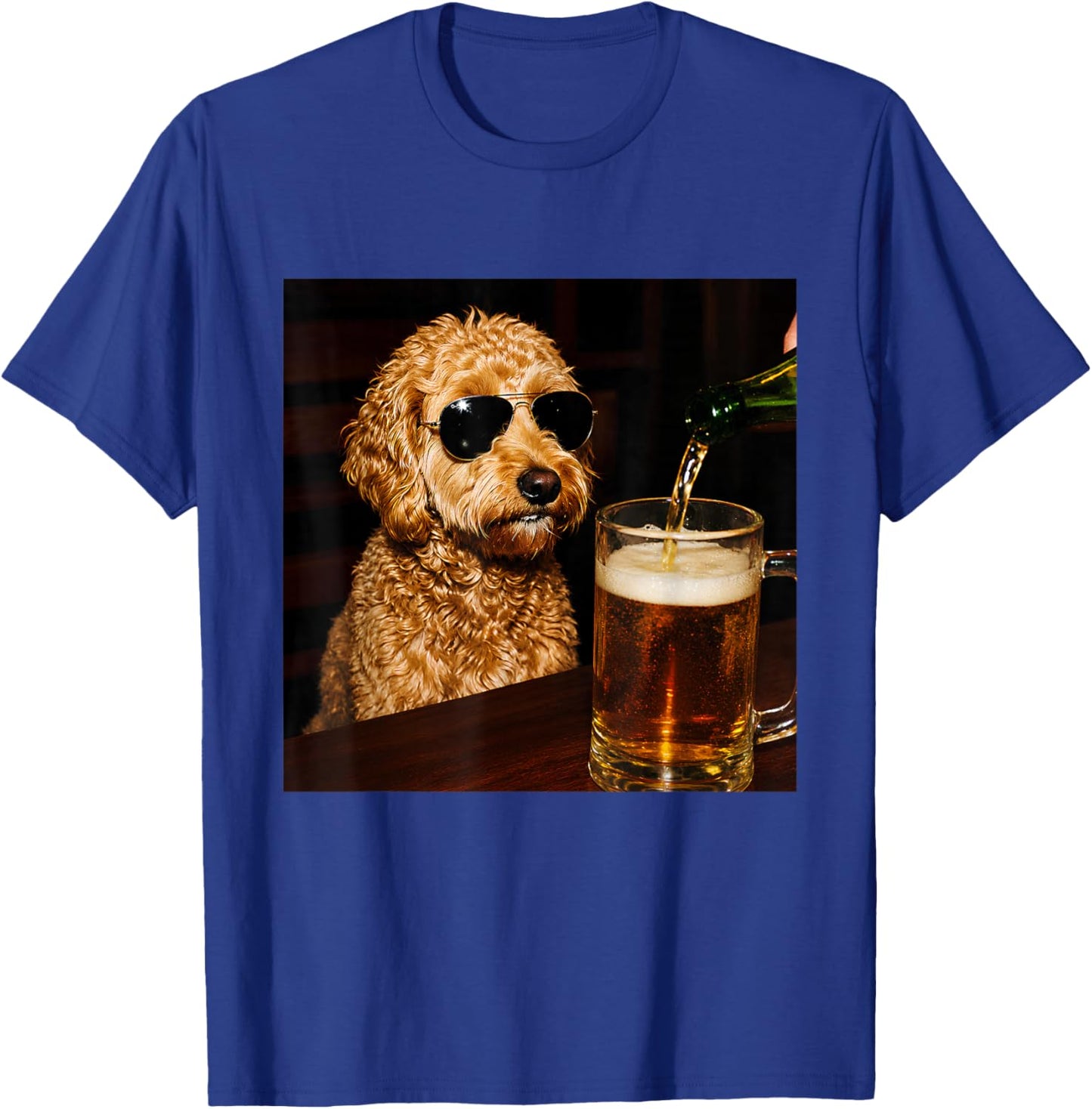 Vintage Cool Goldendoodle Drinking Beer Goldendoodle Dog Dad T-Shirt - T-Shirt | Royal