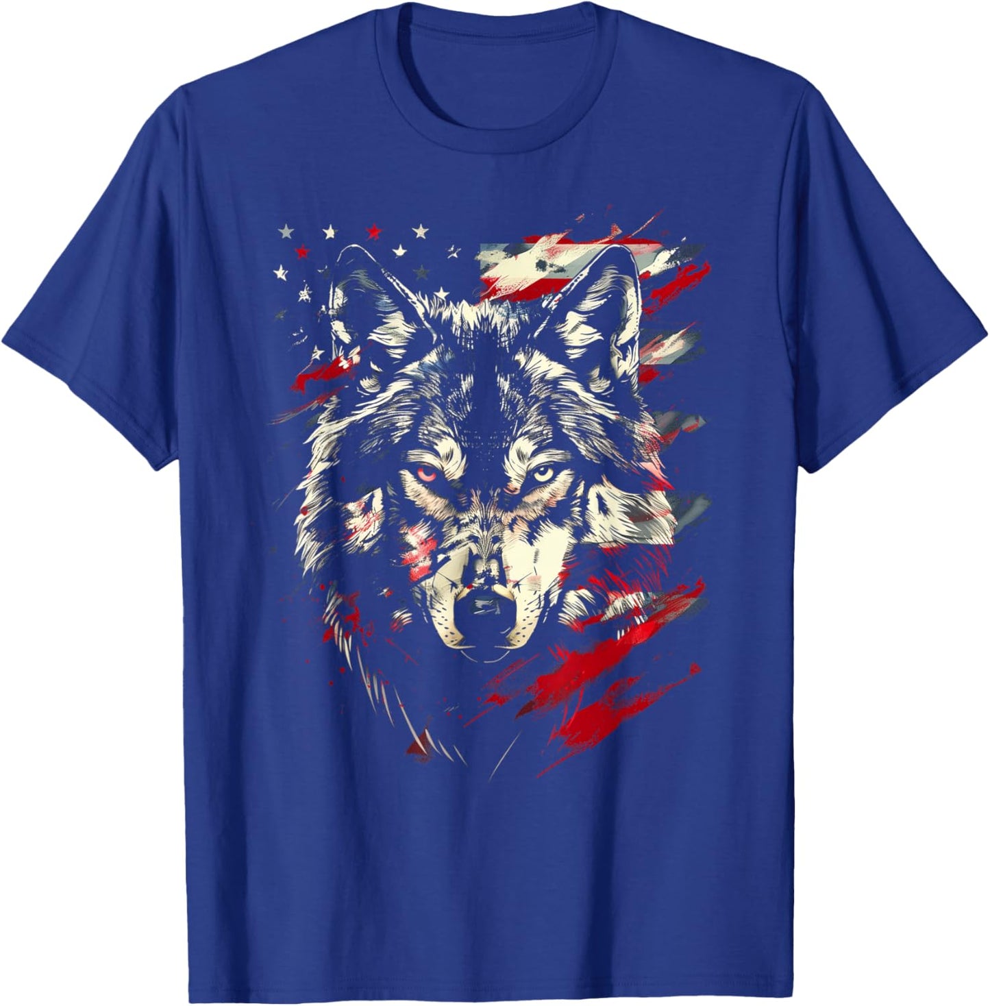 Wolf American Flag USA Patriotic Wolf Lover T-Shirt - T-Shirt | Royal