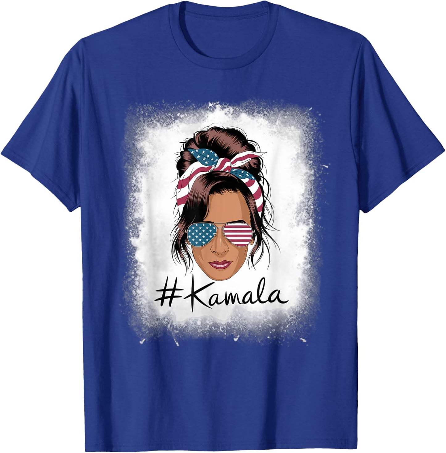 Kamala Harris Retro USA Patriotic American Flag Messy Bun T-Shirt - T-Shirt | Royal