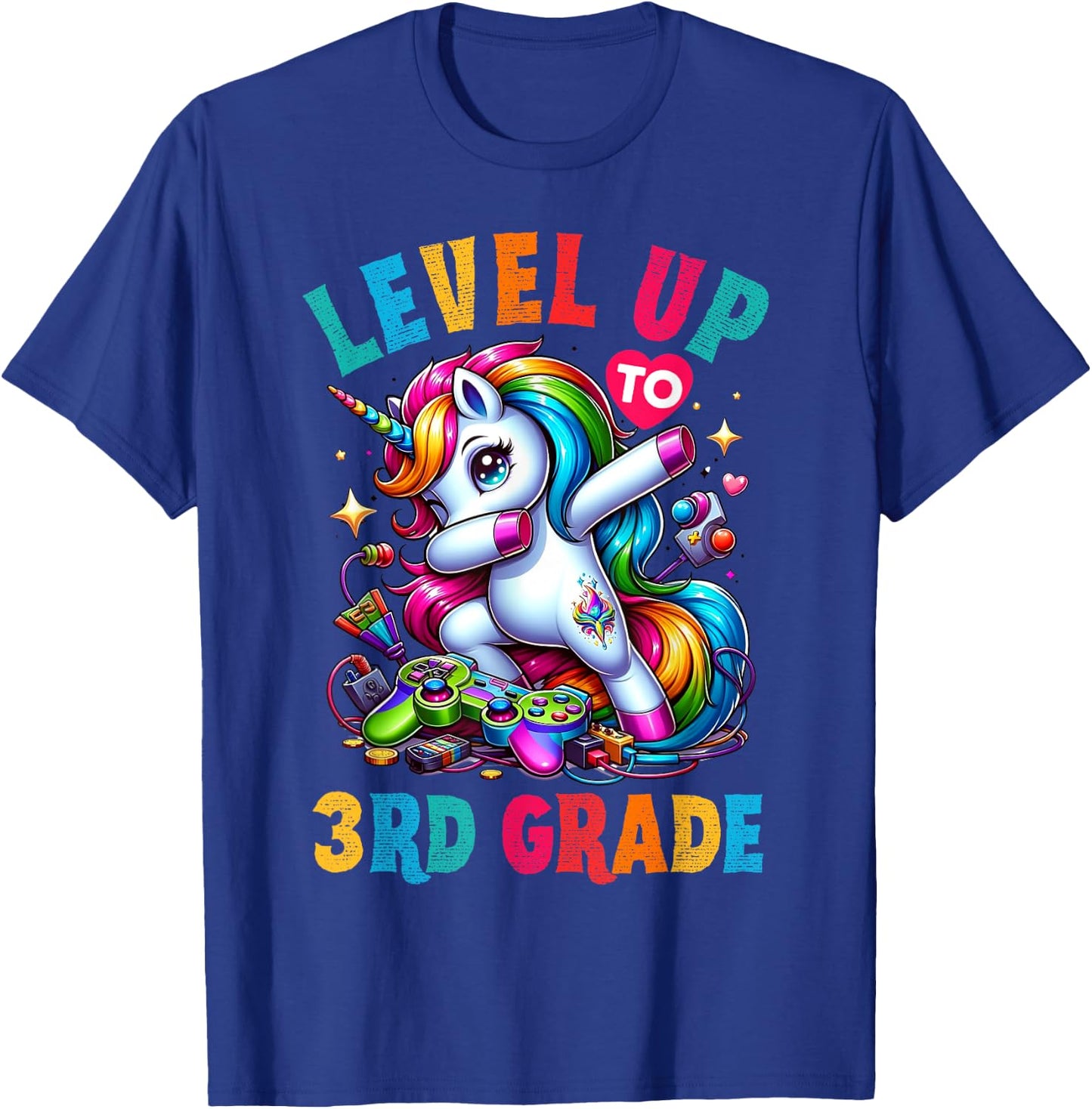 Unicorn video games back to School 3rd grade Girls Level up T-Shirt - T-Shirt | Royal