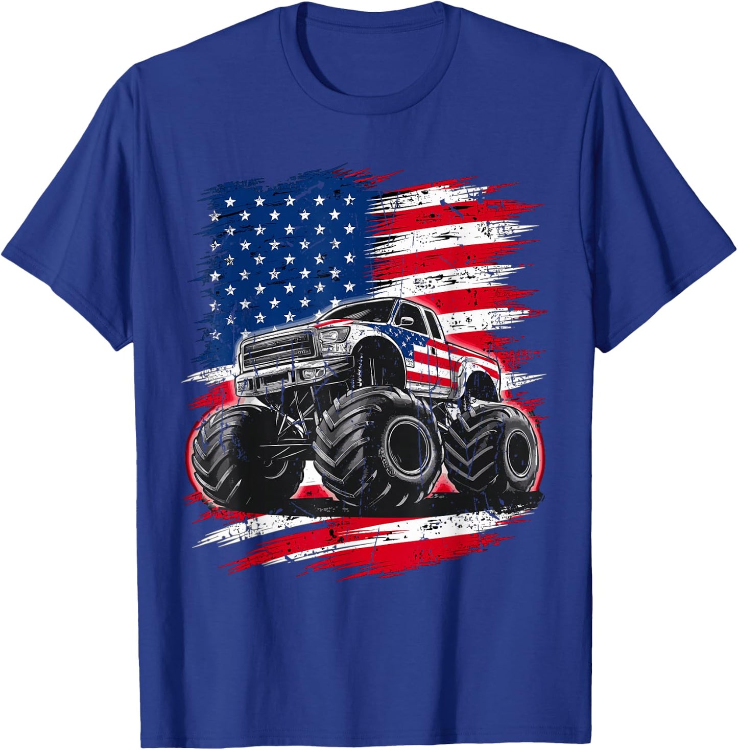 Monster Truck USA Flag American T-Shirt - T-Shirt | Royal