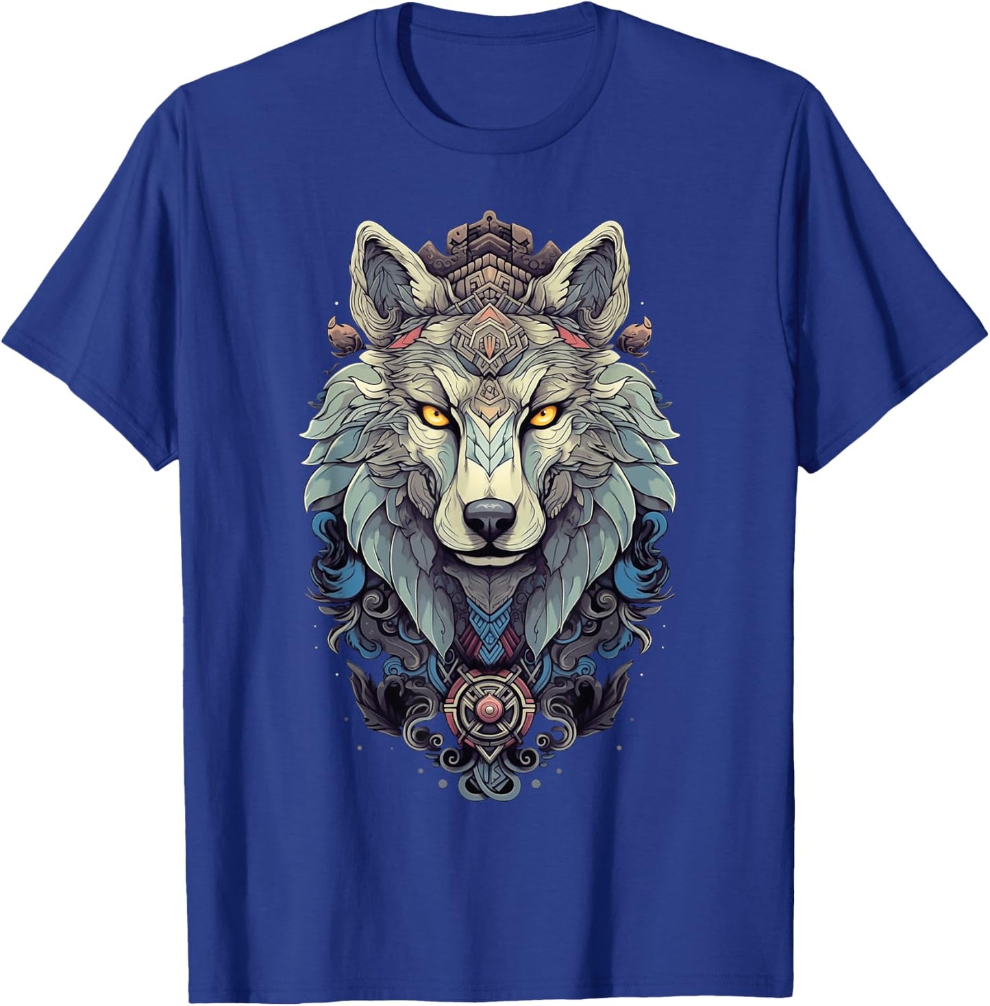 Native American Boho Wolf Splash Art Animal Face Wolf T-Shirt - T-Shirt | Royal
