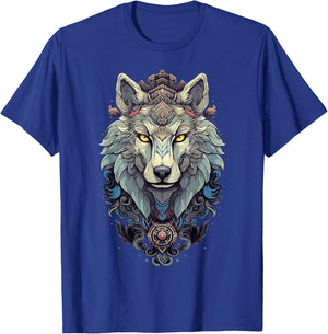 Native American Boho Wolf Splash Art Animal Face Wolf T-Shirt - T-Shirt | Royal