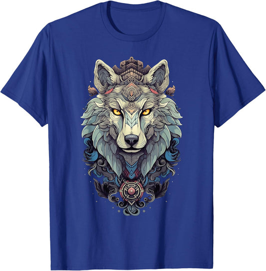 Native American Boho Wolf Splash Art Animal Face Wolf T-Shirt - T-Shirt | Royal