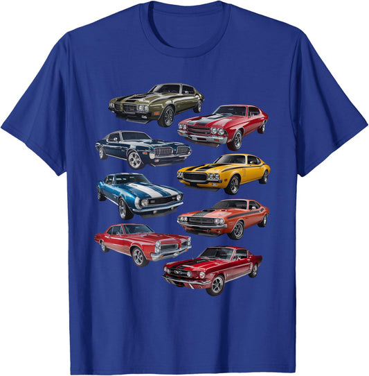 Retro American Muscle Car Enthusiasts Artwork Vintage T-Shirt - T-Shirt | Royal