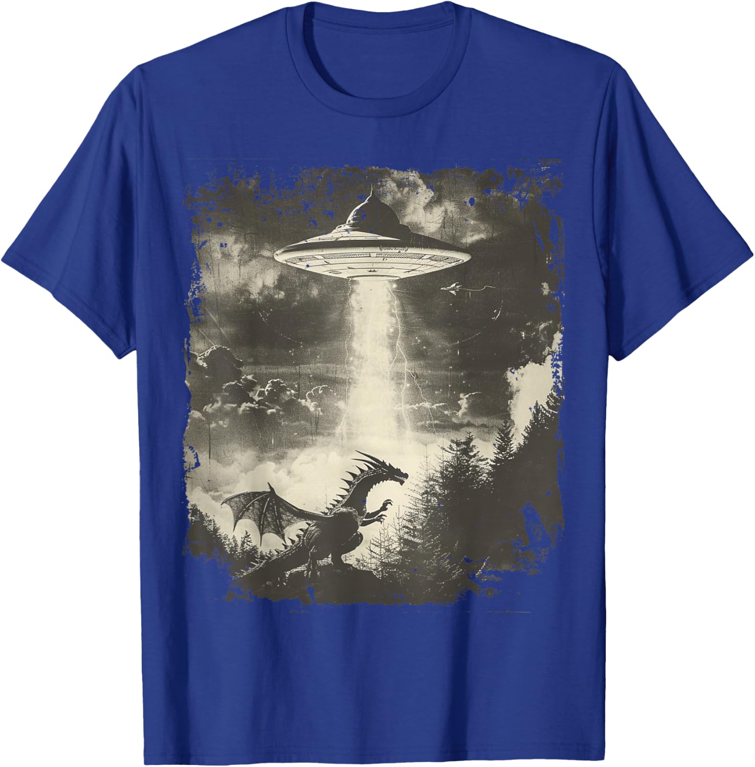 Fantasy Dragon Retro Art Sci-Fi Alien Ufo T-Shirt - T-Shirt | Royal