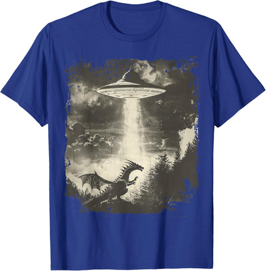 Fantasy Dragon Retro Art Sci-Fi Alien Ufo T-Shirt - T-Shirt | Royal