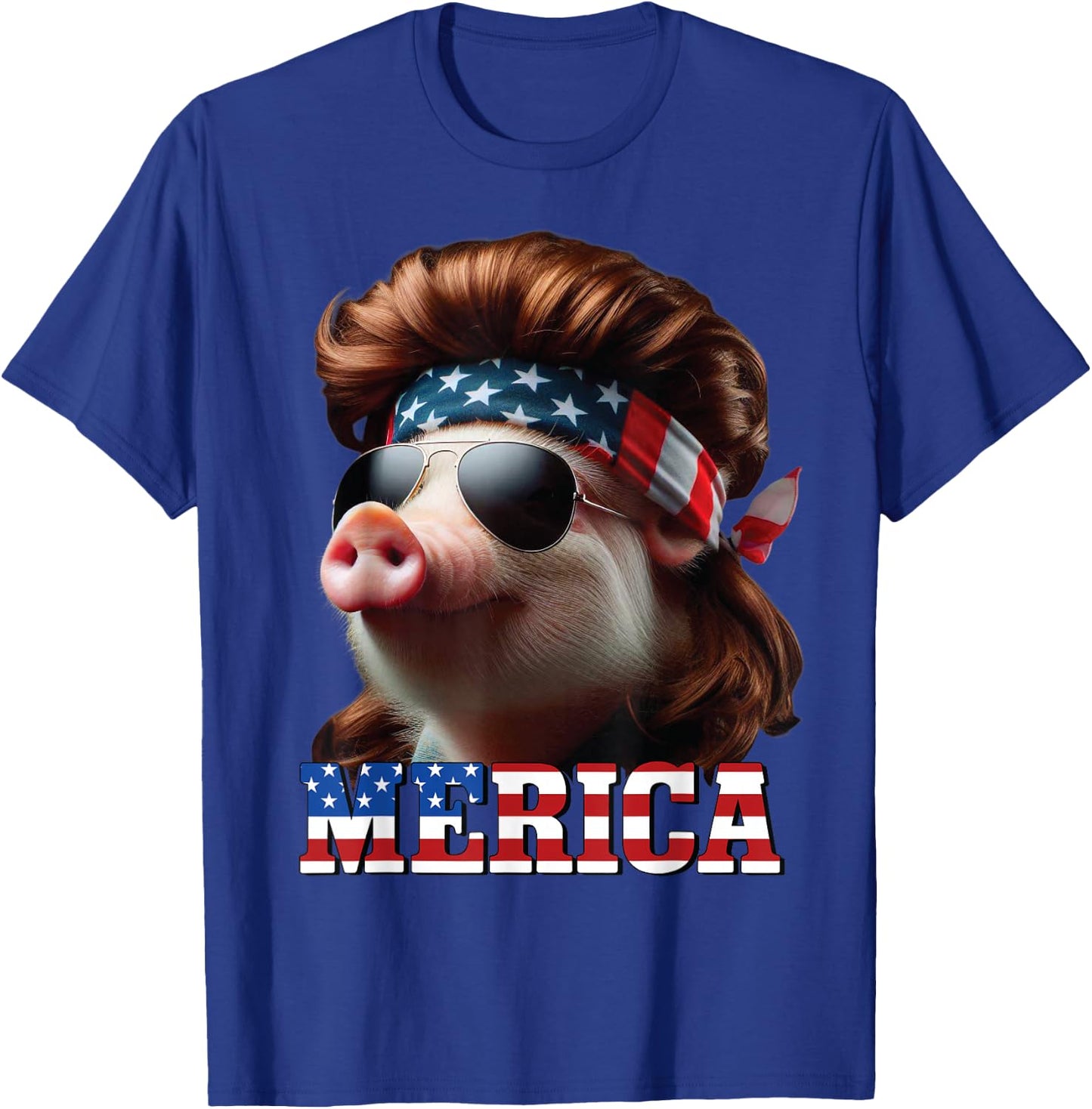 Pig Merica Mullet 4th of July And Father's Day Man Funny T-Shirt - T-Shirt | Royal