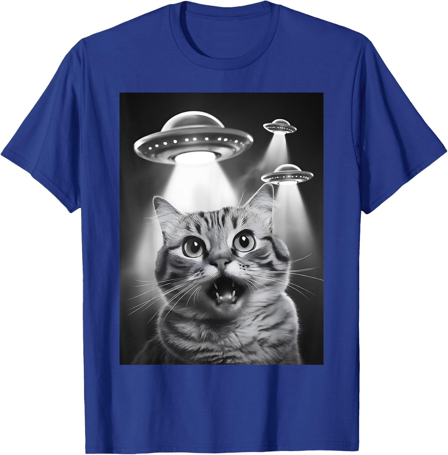 Alien UFO Funny Cat Selfie T-Shirt - T-Shirt | Royal