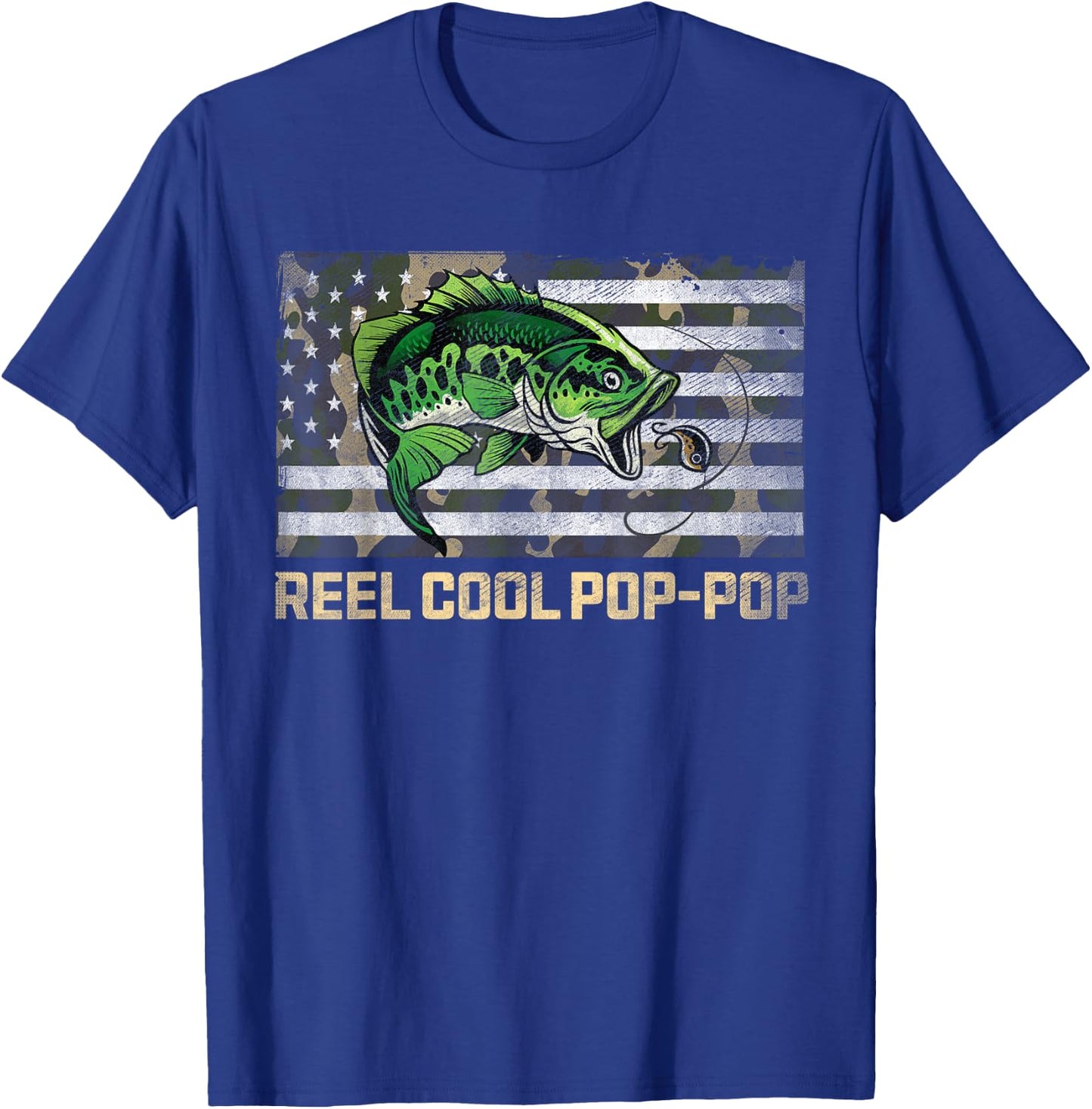 Reel Cool POP-POP Fishing Camo Flag Father's Day Fisherman T-Shirt - T-Shirt | Royal