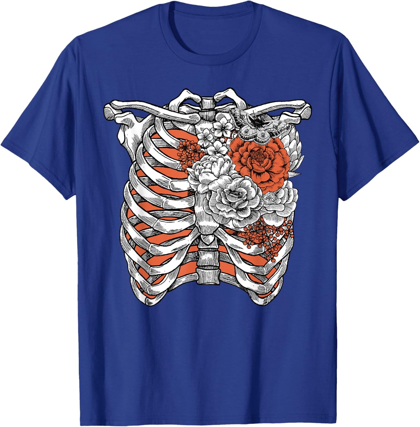 Skeleton Flowers Rib Cage Shirt X-Ray Funny Halloween T-Shirt - T-Shirt | Royal