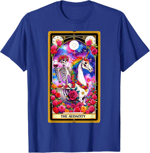 The Audacity Tarot Card Skeleton Skelly Unicorn Wine Women T-Shirt - T-Shirt | Royal