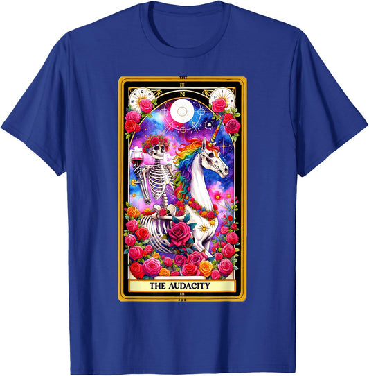 The Audacity Tarot Card Skeleton Skelly Unicorn Wine Women T-Shirt - T-Shirt | Royal