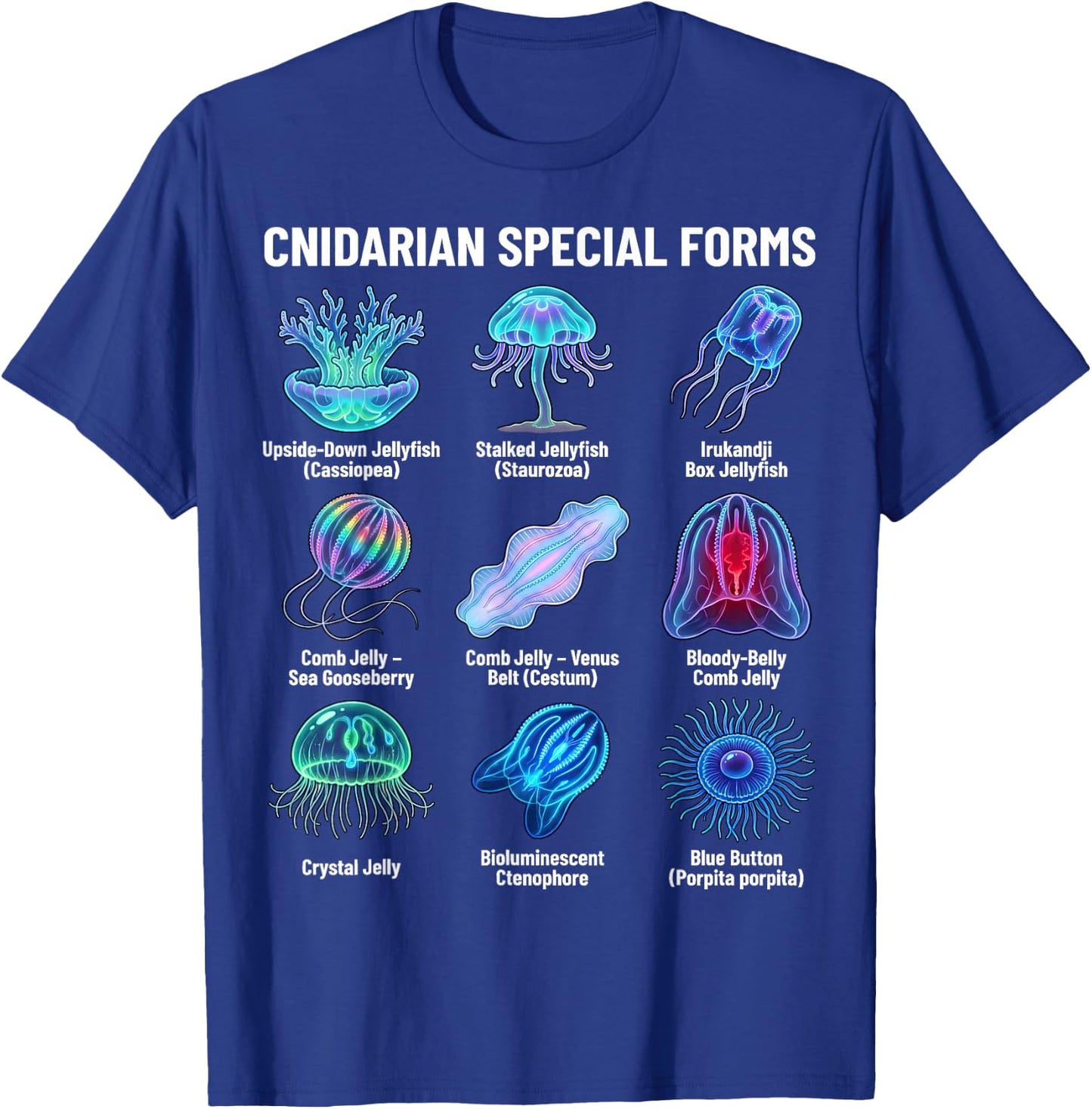 Cnidarian Special Forms Jellyfish & Comb Jelly Species Chart T-Shirt - T-Shirt | Royal