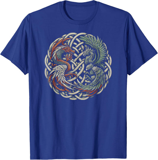Intricate Celtic Knot with Dragon and Phoenix T-Shirt - T-Shirt | Royal