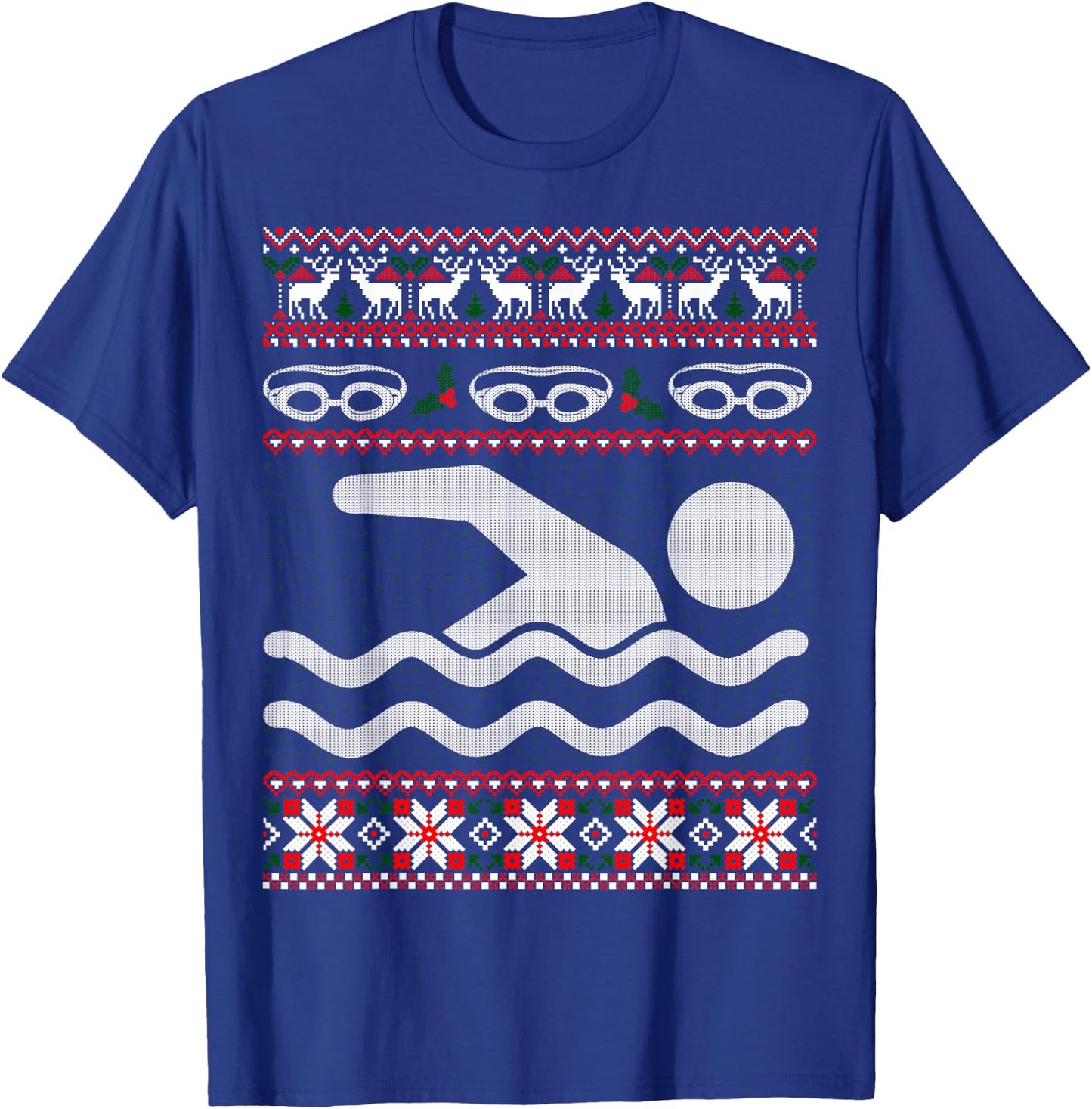 Funny Swimming Ugly Christmas Sweater T-Shirt - T-Shirt | Royal