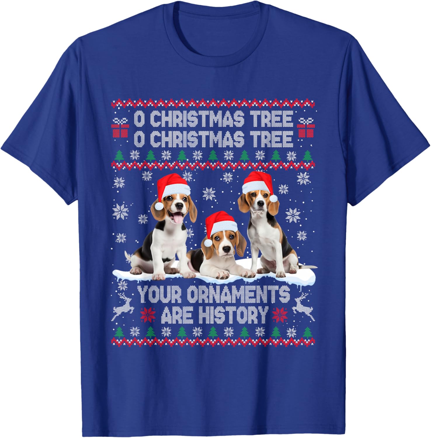 Beagle Dog Ugly Sweater Christmas Light Xmas Pajama T-Shirt - T-Shirt | Royal
