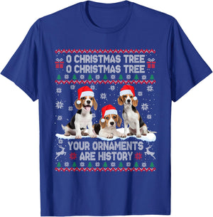 Beagle Dog Ugly Sweater Christmas Light Xmas Pajama T-Shirt - T-Shirt | Royal
