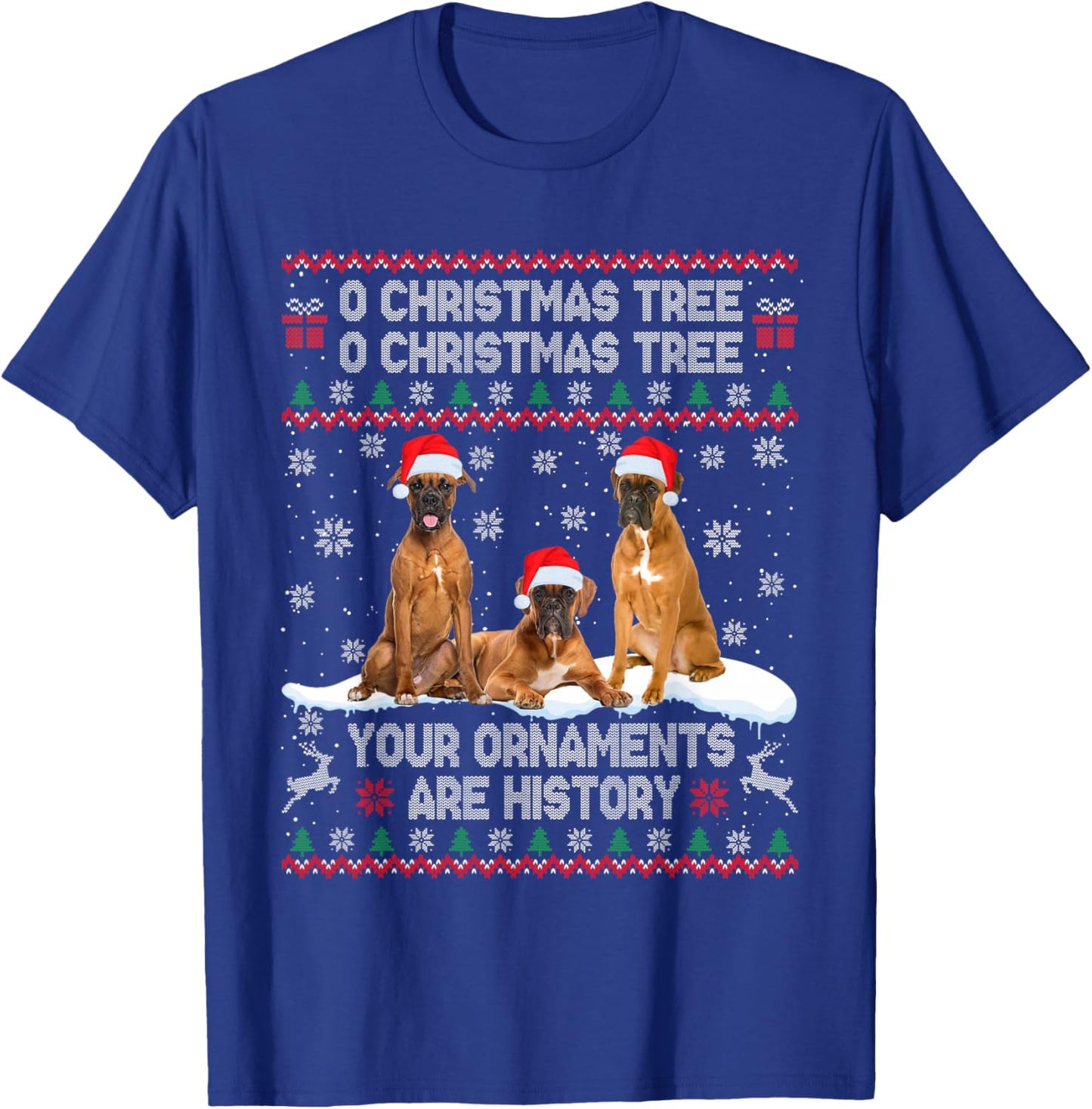 Boxer Dog Ugly Sweater Christmas Light Xmas Pajama T-Shirt - T-Shirt | Royal