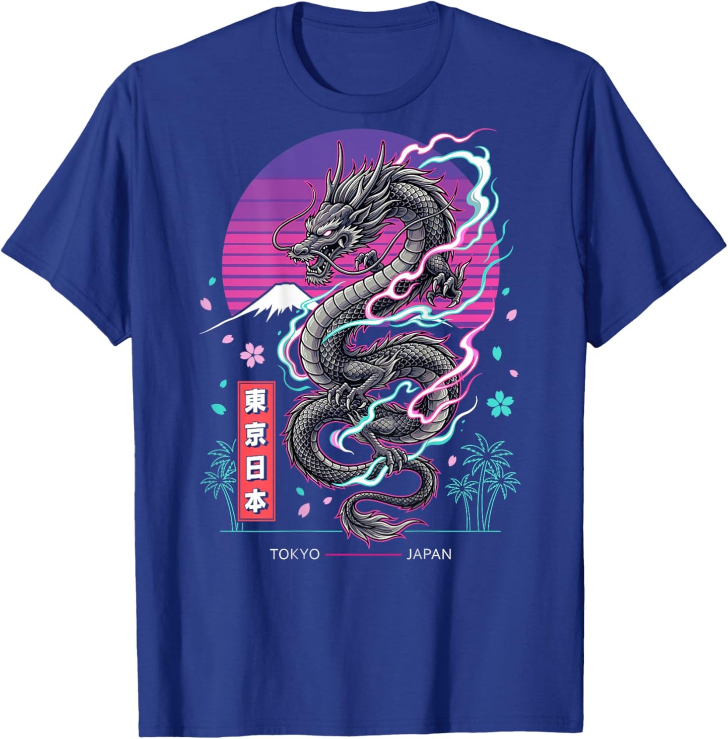 Tokyo Japan Retro Japanese Dragon Asian Style Back Graphic T-Shirt - T-Shirt | Royal