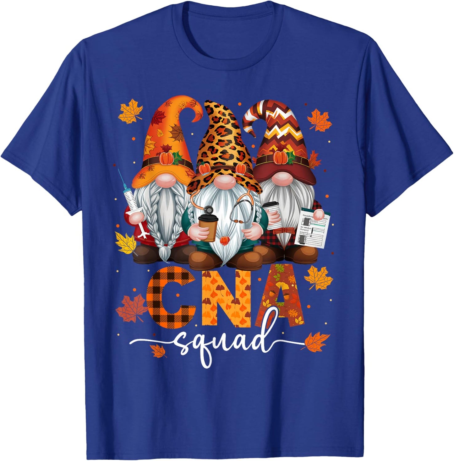 CNA Squad Gnome Nurse Leopard Thanksgiving Stethoscope T-Shirt - T-Shirt | Royal