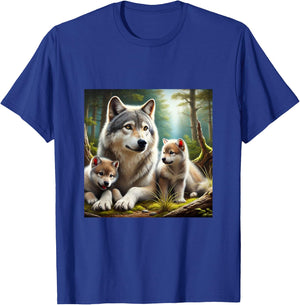 Wolf mother with two cubs realistic cute youthful T-Shirt - T-Shirt | Royal