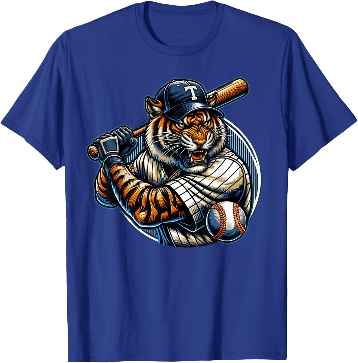 Funny Vintage Tiger Playing Baseball Cute Baseball Men Women T-Shirt - T-Shirt | Royal