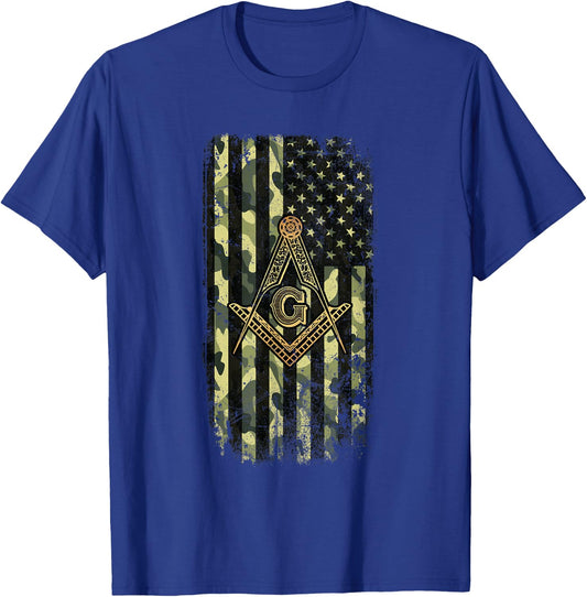 Masonic Camo American Flag - Freemason T-Shirt - T-Shirt | Royal