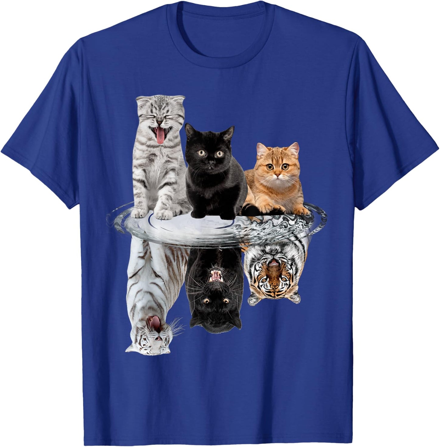 Three Cats Kittens Reflection Tiger Puma Leopard T-Shirt - T-Shirt | Royal