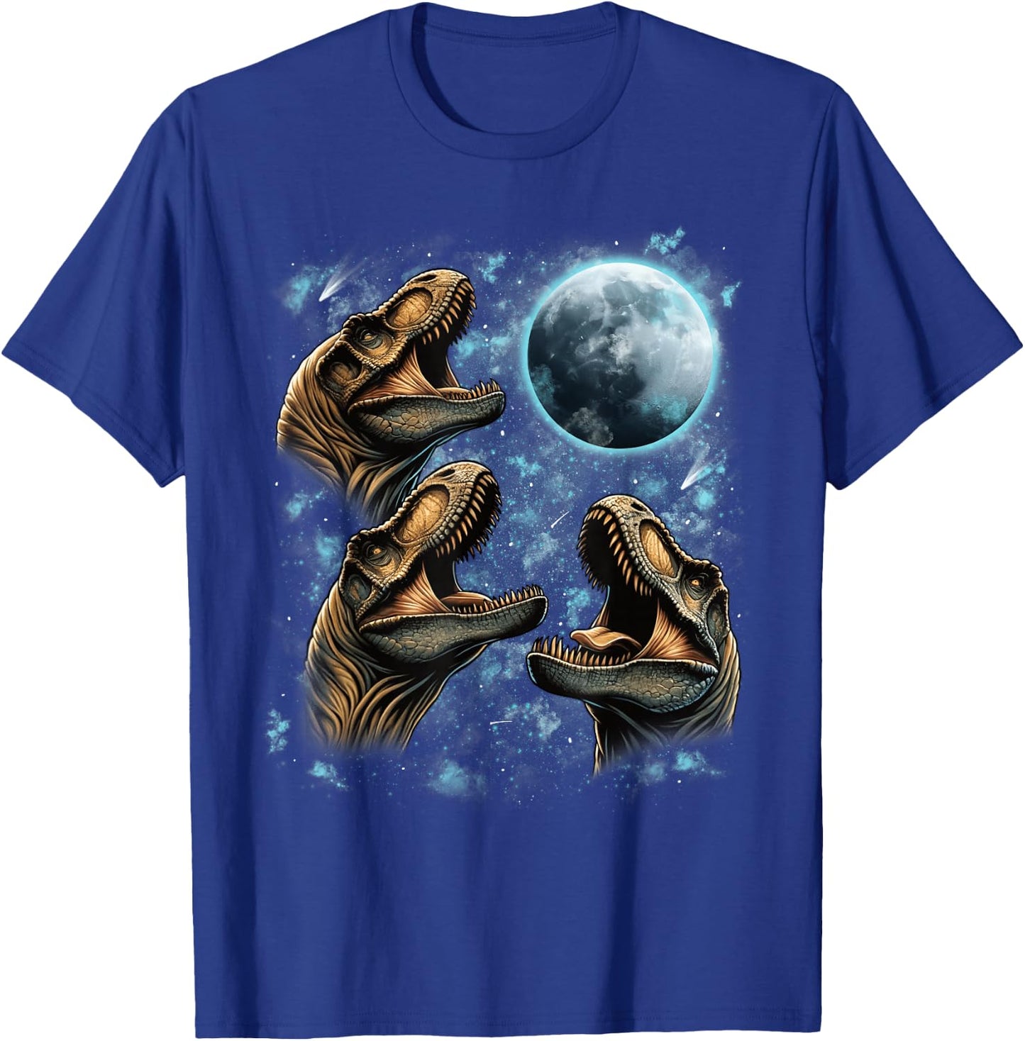 Three T-Rex Dinosaurs Howling At the Moon Funny Trex Howl T-Shirt - T-Shirt | Royal
