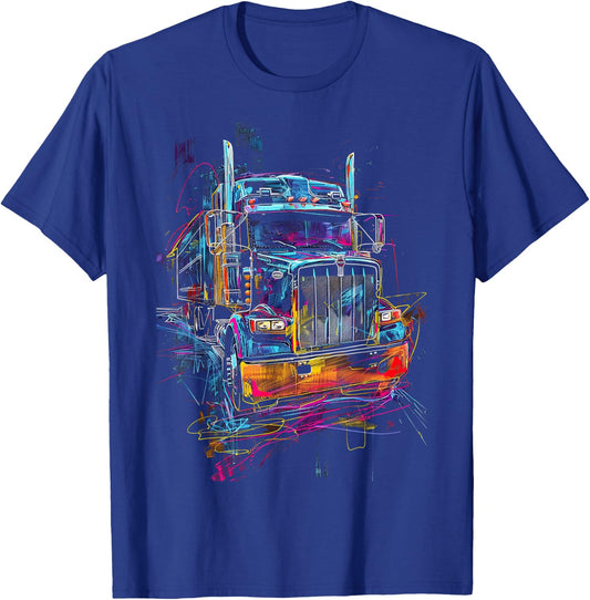 Trucker American Flag Big Rig Semi-Trailer Truck Driver T-Shirt - T-Shirt | Royal