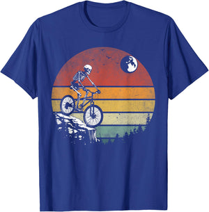 Skeleton Riding Bicycle Vintage Mountain Biking Skeleton T-Shirt - T-Shirt | Royal