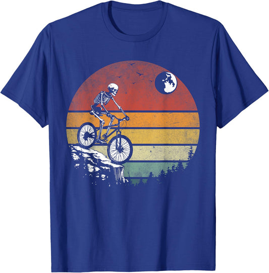 Skeleton Riding Bicycle Vintage Mountain Biking Skeleton T-Shirt - T-Shirt | Royal