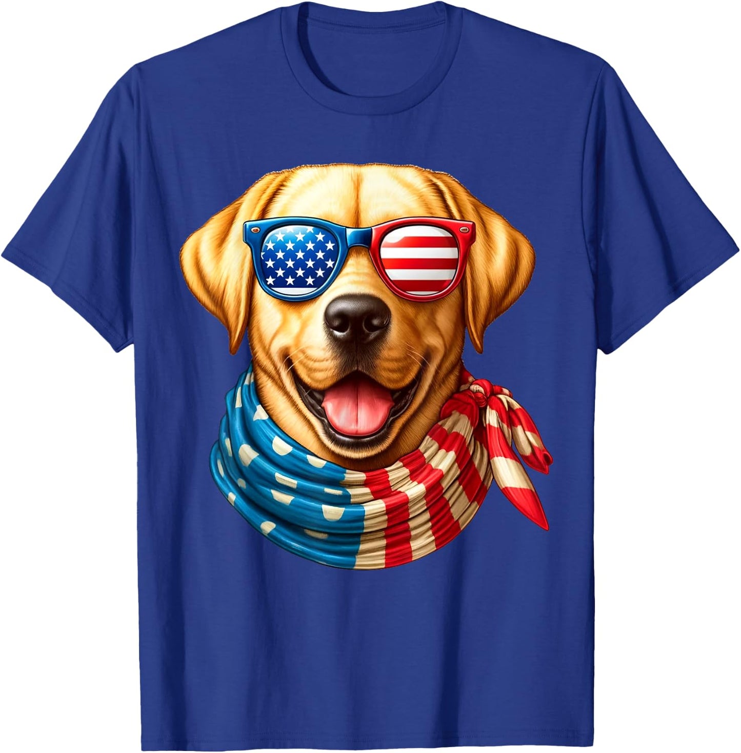 Labrador Retriever Dog American Flag Patriotic 4th of July T-Shirt - T-Shirt | Royal