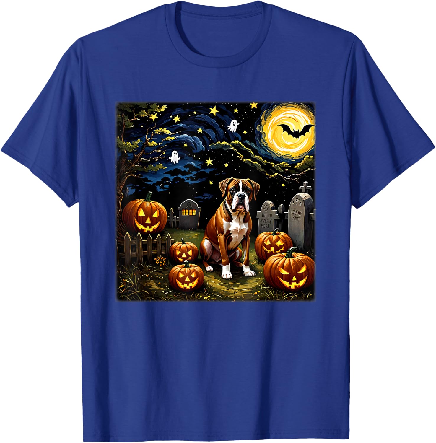 Spooky Halloween Boxer Dog Starry Night Women Kids T-Shirt - T-Shirt | Royal