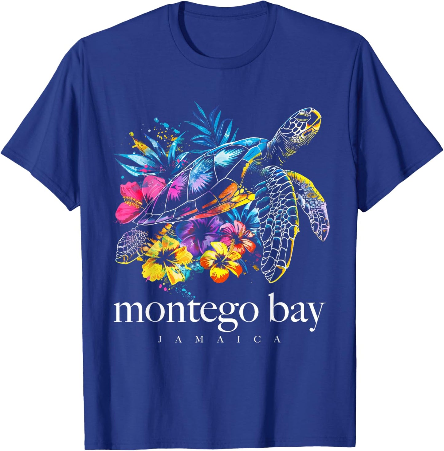 Montego Bay Jamaica Sea Turtle Flowers Surfer Souvenir T-Shirt - T-Shirt | Royal
